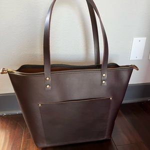 Portland Leather Goods large zip tote in dark cognac